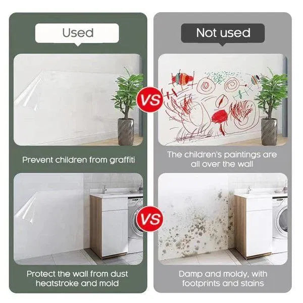 The Electrostatic Wall Protection Film shown is a clear, self-adhesive-style barrier designed to protect interior walls from damage without changing their appearance.&nbsp;