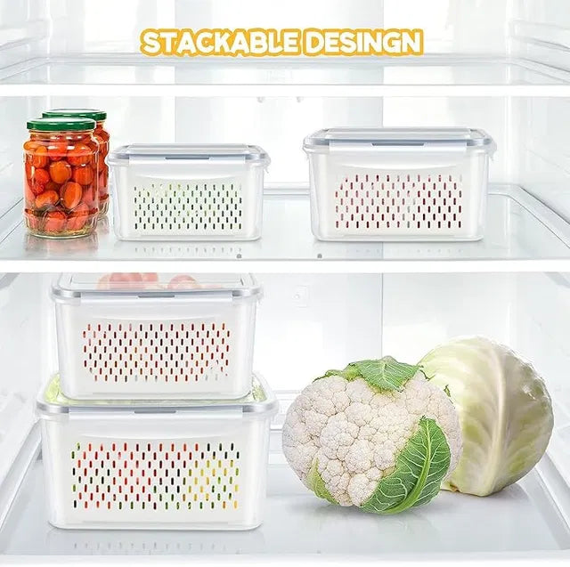 Refrigerator Storage Containers Boxes with Airtight Lid – Kitchen Fridge Organizers for Fruits & Vegetables (Pack of 4)